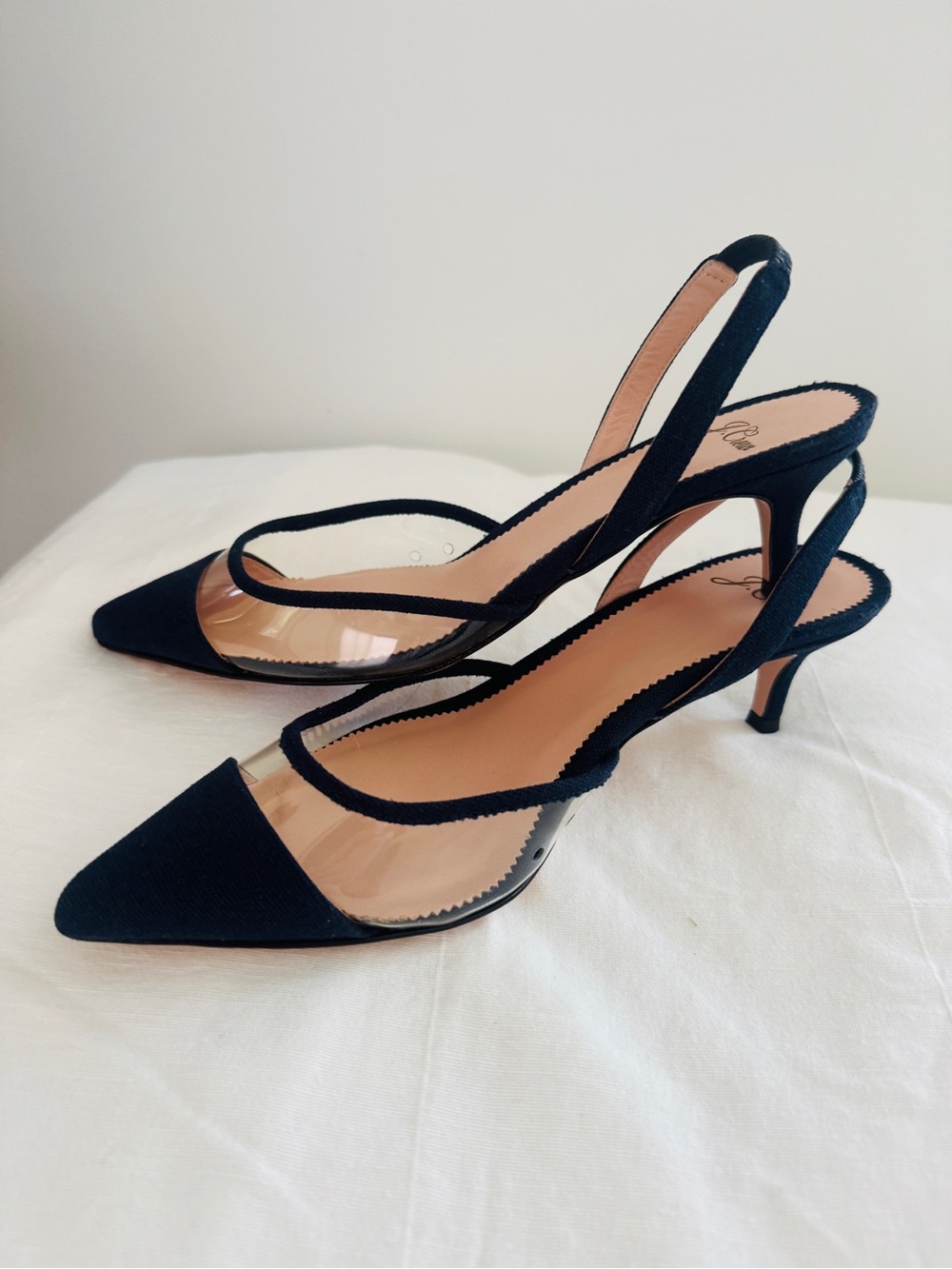 J. Crew Sophia Slingback Kitten Heel Navy with Transparent Panel - Picture 2 of 6